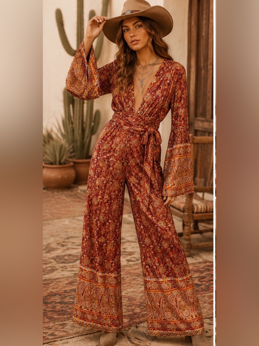 Free People 🔥 Harper Printed One Piece Jumpsuit| Boho Velvet Paisley Wide Leg